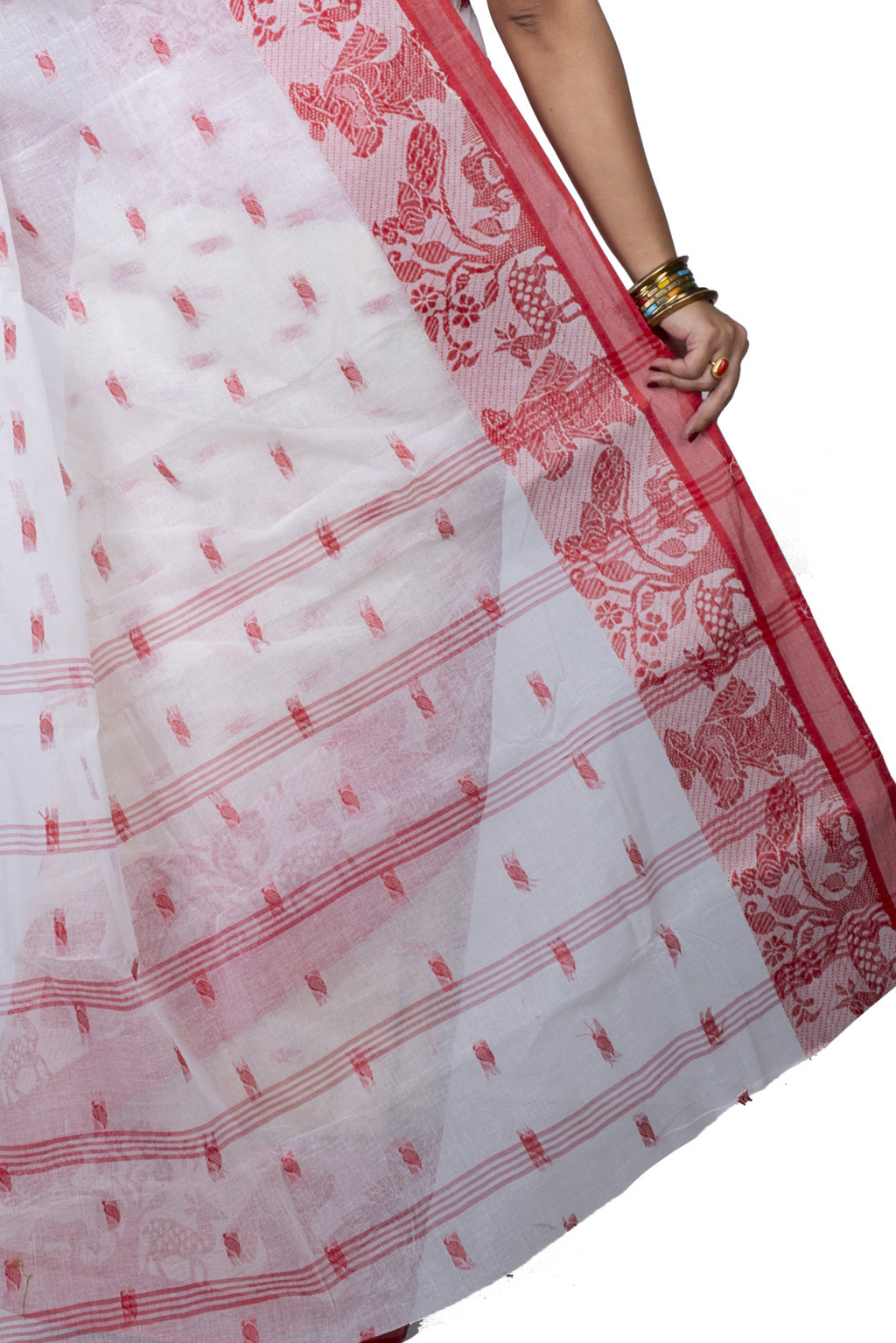 White Pure Cotton ParSakuntala Tant Saree (535)